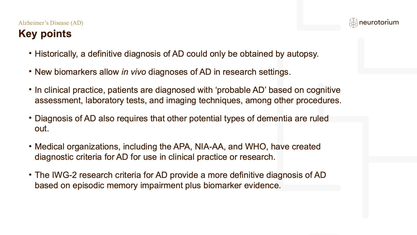 Alzheimers Disease – Diagnosis and Definitions – slide 27